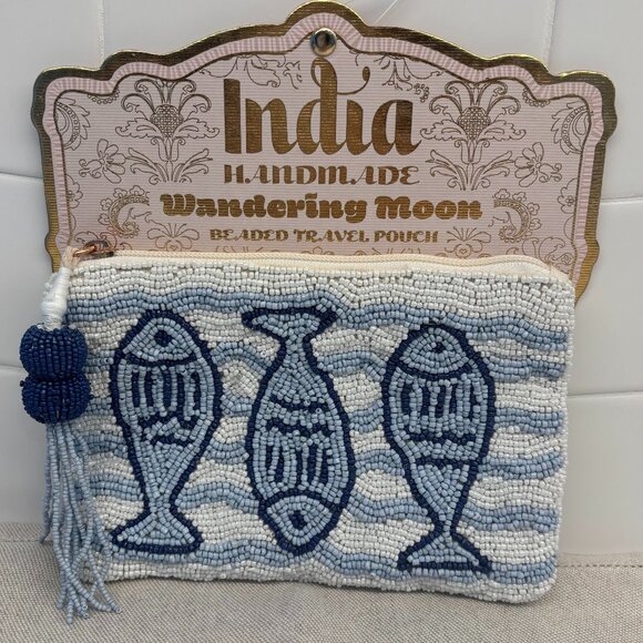 Wandering Moon Viral Sardines Beaded Bag - Blue and White - Picture 1 of 7